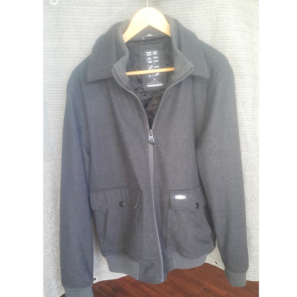 Billabong Men's Black Bomber Jacket Coat 60% Wool Long Sleeves Size M Dark Gray